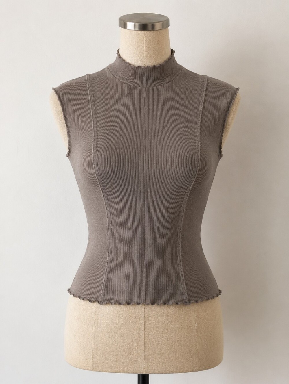 2 H&M Brown Ribbed Sleeveless Mock Neck Tops